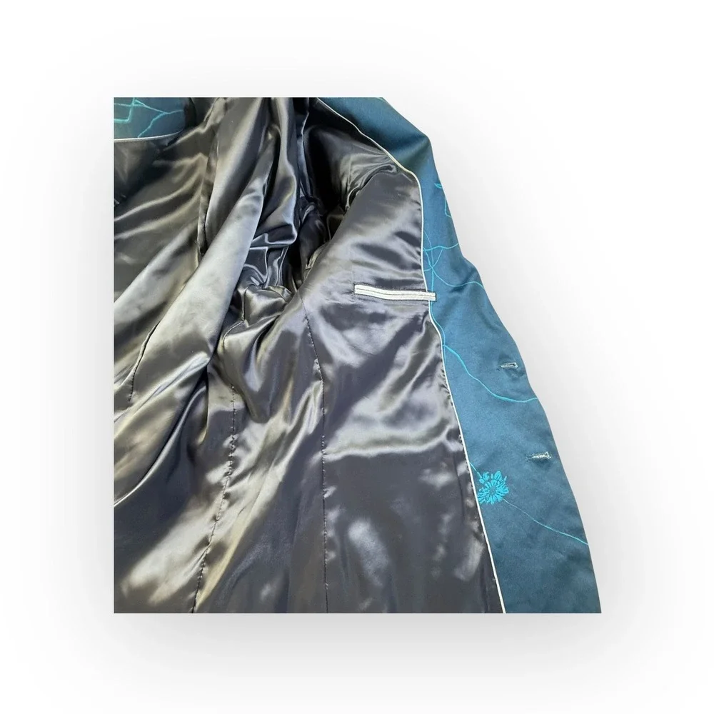 NWT J Ferrar Slim Fit Teal Marble Floral Blazer Jacket Mens 46 REG